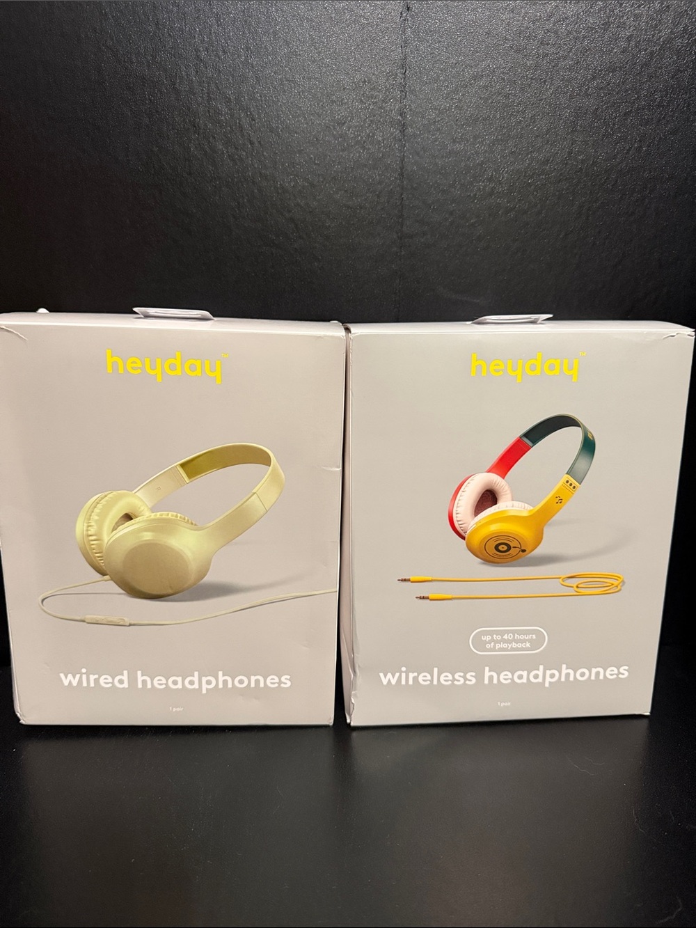 NIB Heyday Headphone Bundle Deal 1 Wireless Bluetooth 5.4 & 1 Wired Yellow